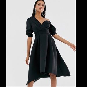 Fallen Shoulder Tux Prom Dress